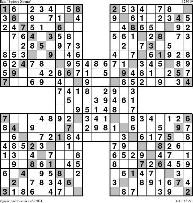 The grouppuzzles.com Easy Sudoku-Xtreme puzzle for Tuesday April 9, 2024