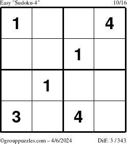 The grouppuzzles.com Easy Sudoku-4 puzzle for Saturday April 6, 2024