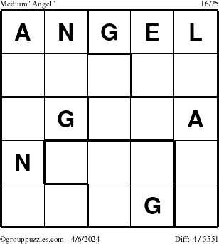The grouppuzzles.com Medium Angel puzzle for Saturday April 6, 2024