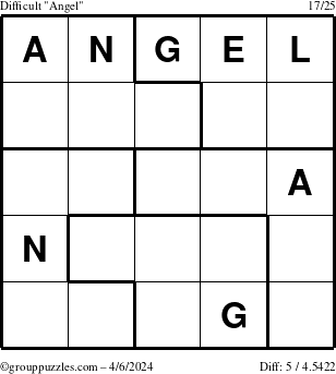 The grouppuzzles.com Difficult Angel puzzle for Saturday April 6, 2024