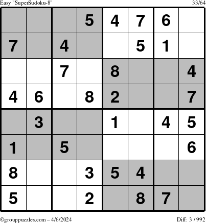 The grouppuzzles.com Easy SuperSudoku-8 puzzle for Saturday April 6, 2024