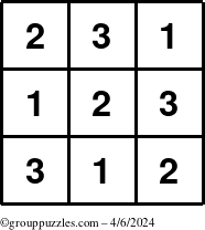 The grouppuzzles.com Answer grid for the TicTac-123 puzzle for Saturday April 6, 2024