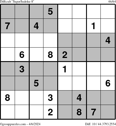 The grouppuzzles.com Difficult SuperSudoku-8 puzzle for Saturday April 6, 2024