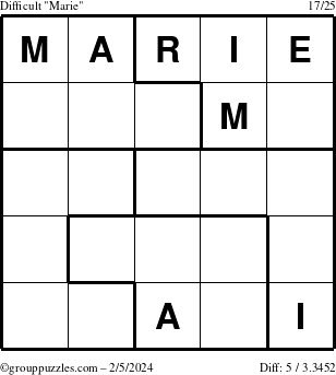 The grouppuzzles.com Difficult Marie puzzle for Monday February 5, 2024