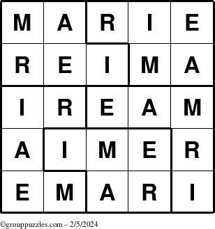 The grouppuzzles.com Answer grid for the Marie puzzle for Monday February 5, 2024