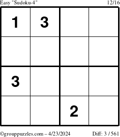 The grouppuzzles.com Easy Sudoku-4 puzzle for Tuesday April 23, 2024