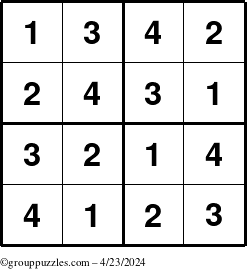The grouppuzzles.com Answer grid for the Sudoku-4 puzzle for Tuesday April 23, 2024