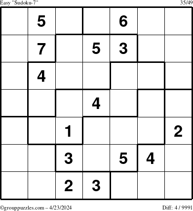 The grouppuzzles.com Easy Sudoku-7 puzzle for Tuesday April 23, 2024