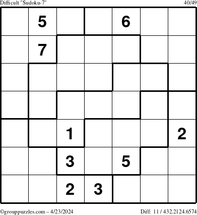 The grouppuzzles.com Difficult Sudoku-7 puzzle for Tuesday April 23, 2024