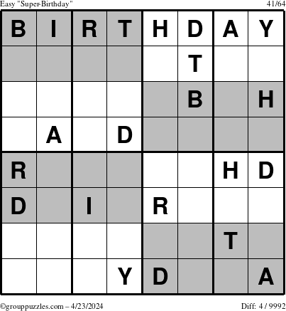The grouppuzzles.com Easy Super-Birthday puzzle for Tuesday April 23, 2024