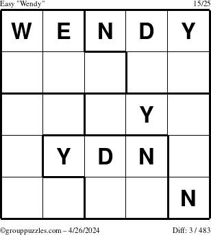 The grouppuzzles.com Easy Wendy puzzle for Friday April 26, 2024
