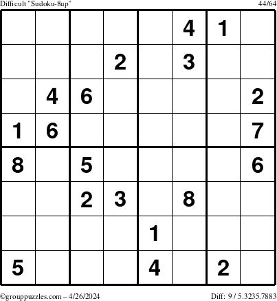 The grouppuzzles.com Difficult Sudoku-8up puzzle for Friday April 26, 2024