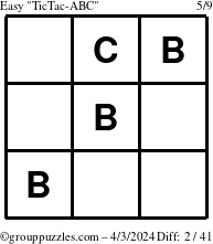 The grouppuzzles.com Easy TicTac-ABC puzzle for Wednesday April 3, 2024