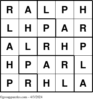The grouppuzzles.com Answer grid for the Ralph puzzle for Wednesday April 3, 2024