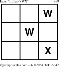 The grouppuzzles.com Easy TicTac-VWX puzzle for Wednesday April 3, 2024