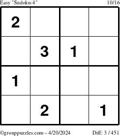 The grouppuzzles.com Easy Sudoku-4 puzzle for Saturday April 20, 2024