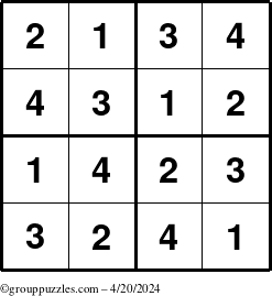The grouppuzzles.com Answer grid for the Sudoku-4 puzzle for Saturday April 20, 2024