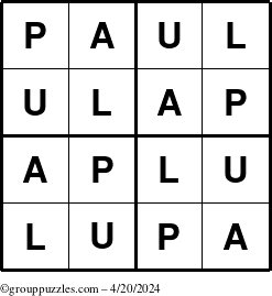 The grouppuzzles.com Answer grid for the Paul puzzle for Saturday April 20, 2024