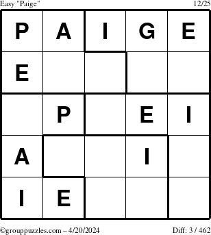 The grouppuzzles.com Easy Paige puzzle for Saturday April 20, 2024