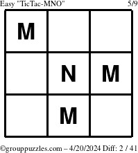The grouppuzzles.com Easy TicTac-MNO puzzle for Saturday April 20, 2024