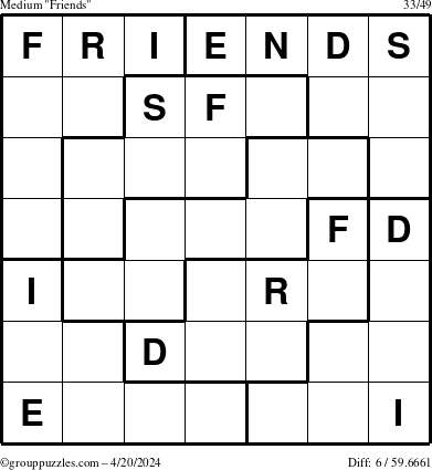 The grouppuzzles.com Medium Friends puzzle for Saturday April 20, 2024