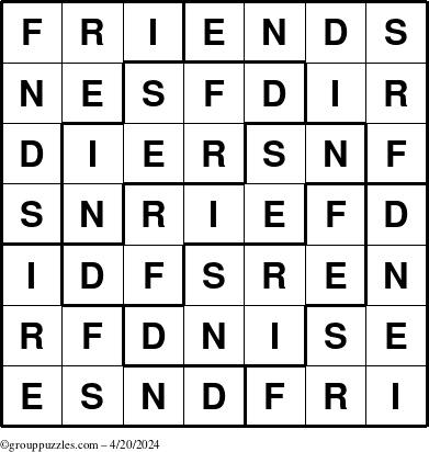 The grouppuzzles.com Answer grid for the Friends puzzle for Saturday April 20, 2024