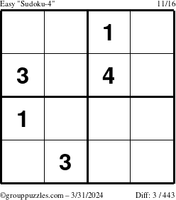 The grouppuzzles.com Easy Sudoku-4 puzzle for Sunday March 31, 2024