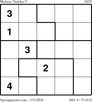 The grouppuzzles.com Medium Sudoku-5 puzzle for Sunday March 31, 2024