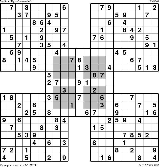 The grouppuzzles.com Medium HyperSudoku-by5 puzzle for Sunday March 31, 2024
