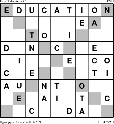 The grouppuzzles.com Easy Education-X puzzle for Sunday March 31, 2024