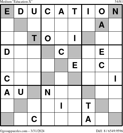The grouppuzzles.com Medium Education-X puzzle for Sunday March 31, 2024