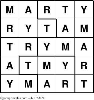 The grouppuzzles.com Answer grid for the Marty puzzle for Wednesday April 17, 2024
