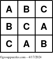 The grouppuzzles.com Answer grid for the TicTac-ABC puzzle for Wednesday April 17, 2024