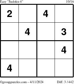 The grouppuzzles.com Easy Sudoku-4 puzzle for Thursday April 11, 2024