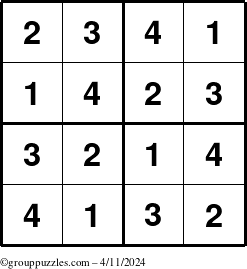 The grouppuzzles.com Answer grid for the Sudoku-4 puzzle for Thursday April 11, 2024