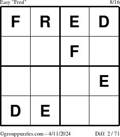 The grouppuzzles.com Easy Fred puzzle for Thursday April 11, 2024