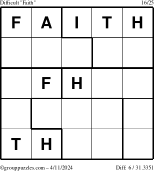 The grouppuzzles.com Difficult Faith puzzle for Thursday April 11, 2024