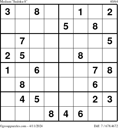 The grouppuzzles.com Medium Sudoku-8 puzzle for Thursday April 11, 2024