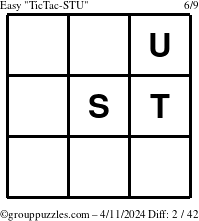 The grouppuzzles.com Easy TicTac-STU puzzle for Thursday April 11, 2024