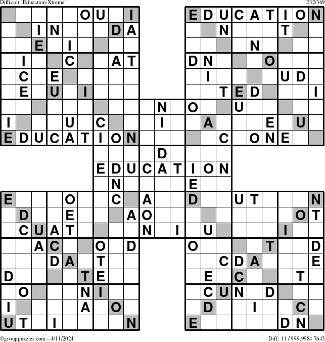 The grouppuzzles.com Difficult Education-Xtreme puzzle for Thursday April 11, 2024