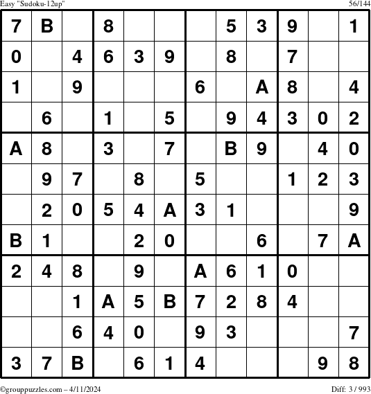 The grouppuzzles.com Easy Sudoku-12up puzzle for Thursday April 11, 2024