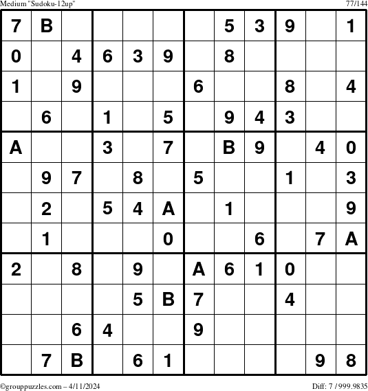 The grouppuzzles.com Medium Sudoku-12up puzzle for Thursday April 11, 2024