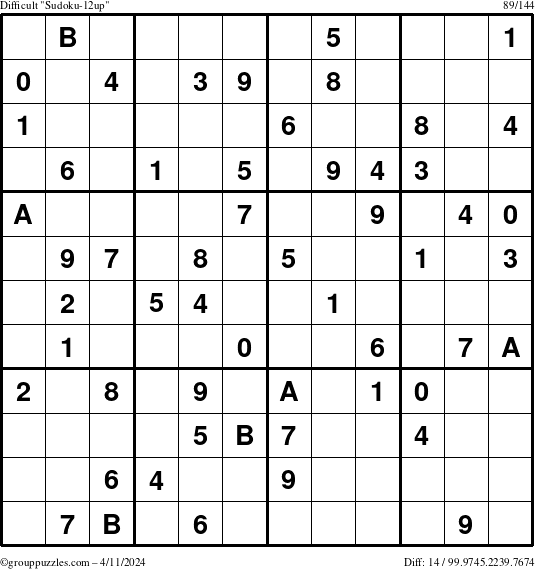The grouppuzzles.com Difficult Sudoku-12up puzzle for Thursday April 11, 2024
