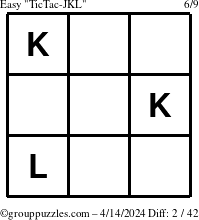The grouppuzzles.com Easy TicTac-JKL puzzle for Sunday April 14, 2024