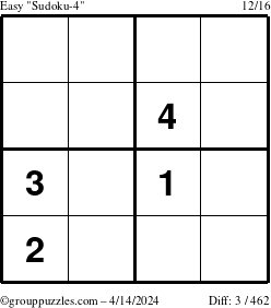 The grouppuzzles.com Easy Sudoku-4 puzzle for Sunday April 14, 2024
