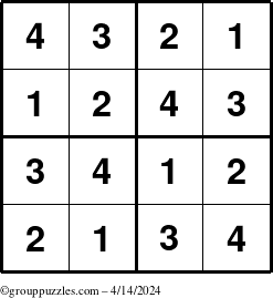 The grouppuzzles.com Answer grid for the Sudoku-4 puzzle for Sunday April 14, 2024