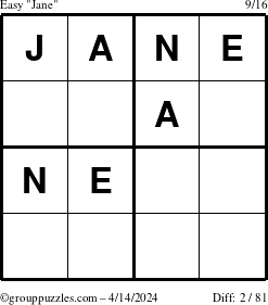 The grouppuzzles.com Easy Jane puzzle for Sunday April 14, 2024