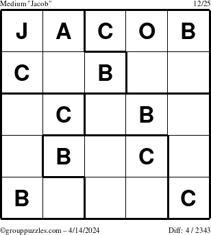 The grouppuzzles.com Medium Jacob puzzle for Sunday April 14, 2024