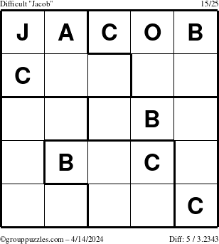 The grouppuzzles.com Difficult Jacob puzzle for Sunday April 14, 2024