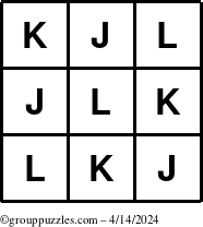 The grouppuzzles.com Answer grid for the TicTac-JKL puzzle for Sunday April 14, 2024